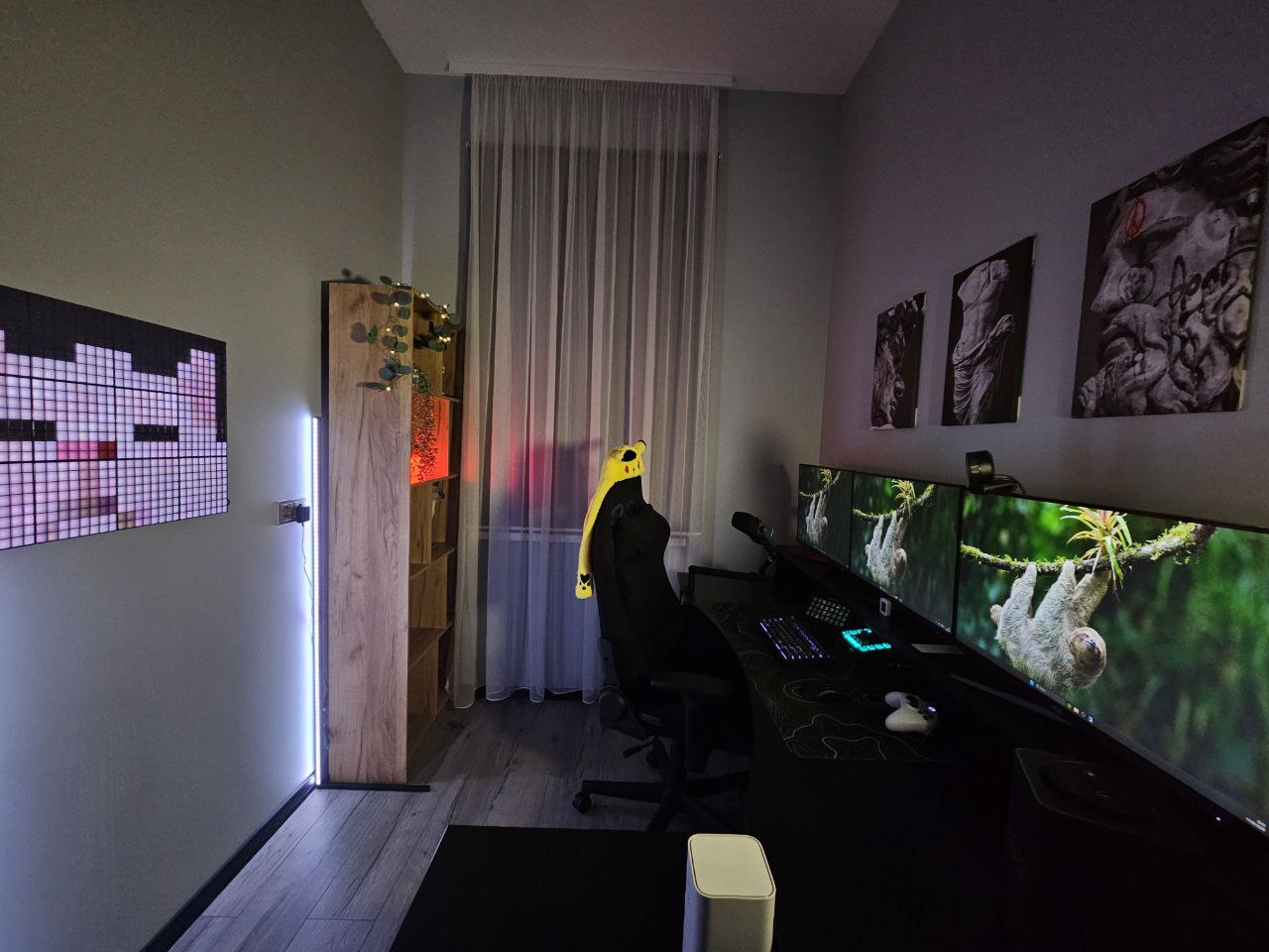 Room with gaming setup, wide view